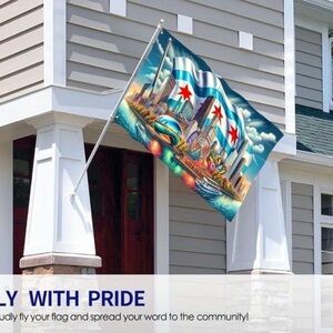 5x3 Ft. Chicago Skyline Flag Bean, Ferris Wheel Skyscrapers